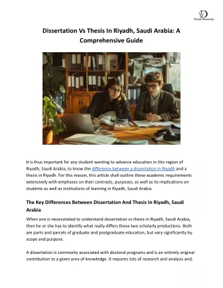 Dissertation Vs Thesis In Riyadh, Saudi Arabia