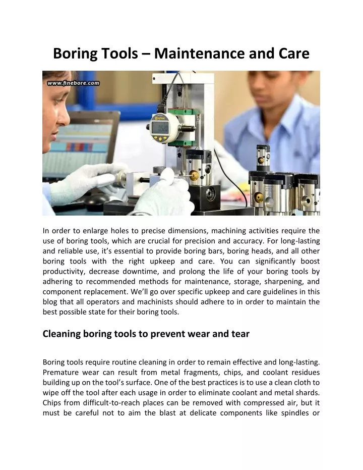 boring tools maintenance and care