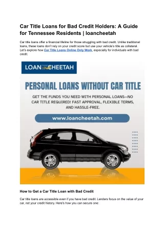 Car Title Loans for Bad Credit Holders_ A Guide for Tennessee Residents _ loancheetah