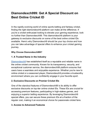 Diamondexch999_ Get A Special Discount on Best Online Cricket ID