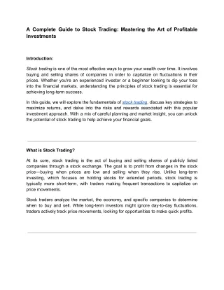A Complete Guide to Stock Trading_ Mastering the Art of Profitable Investments