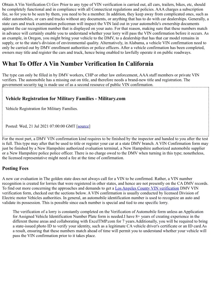 obtain a vin verification ct gov prior