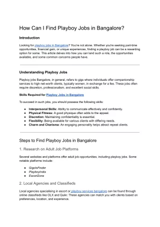 how can i find playboy jobs in bangalore