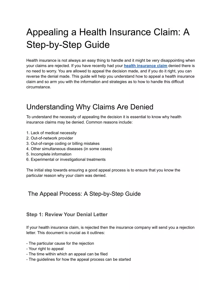 appealing a health insurance claim a step by step