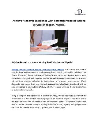 Achieve Academic Excellence with Research Proposal Writing Services in Ibadan, Nigeria