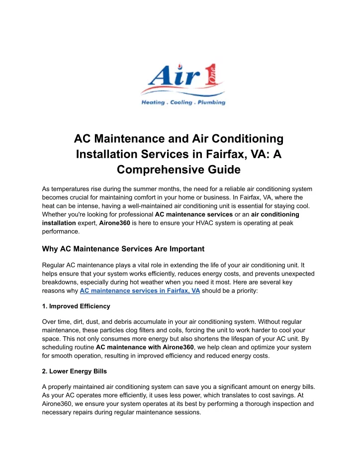 ac maintenance and air conditioning installation