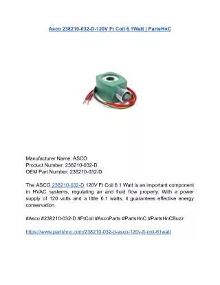 Asco 238210-032-D-120V Ft Coil 6.1Watt _ PartsHnC