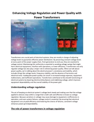 Enhancing Voltage Regulation And Power Quality With Power Transformers