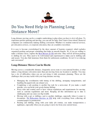 Do you need help in planning long distance move