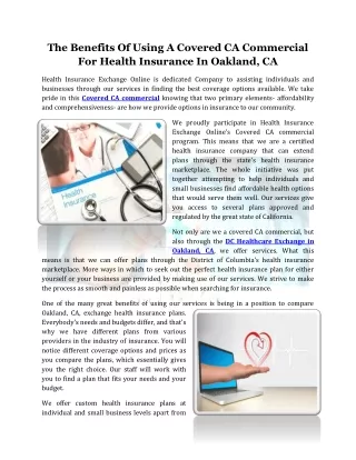 The Benefits Of Using A Covered CA Commercial For Health Insurance In Oakland, C