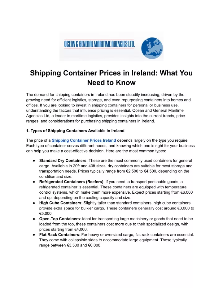 shipping container prices in ireland what