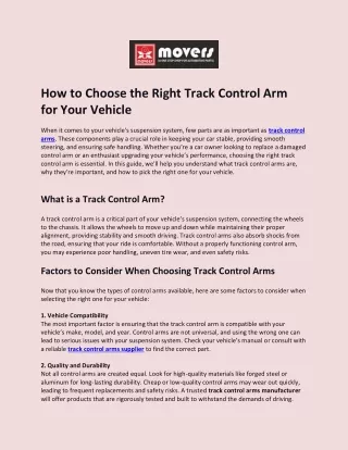 How to Choose the Right Track Control Arm for Your Vehicle?