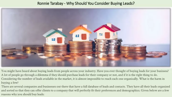 ronnie tarabay why should you consider buying leads