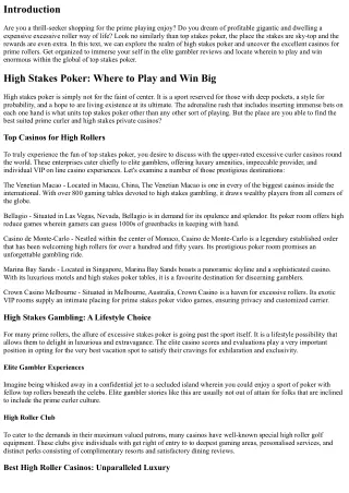 High Stakes Poker: Where to Play and Win Big