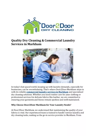 Quality Dry Cleaning & Commercial Laundry Services in Markham