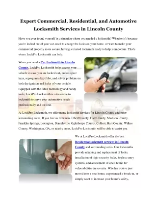 Expert Commercial, Residential, and Automotive Locksmith Services in Lincoln Cou