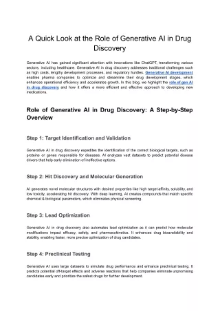 Generative AI in Drug Discovery: A Quick Step-by-Step Exploration