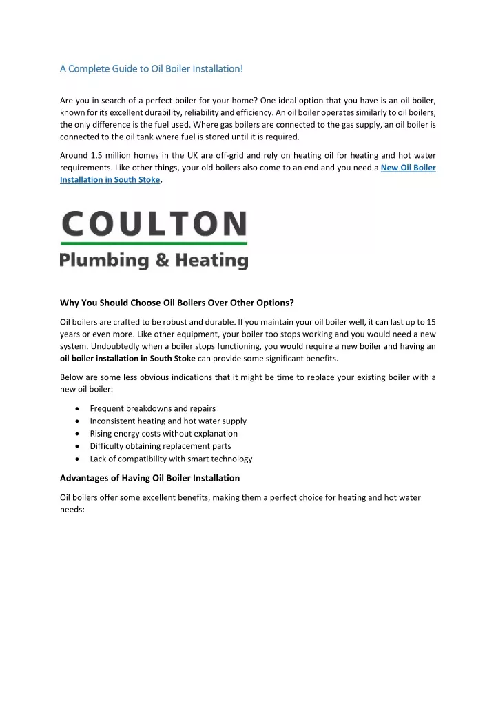 a complete guide to oil boiler installation