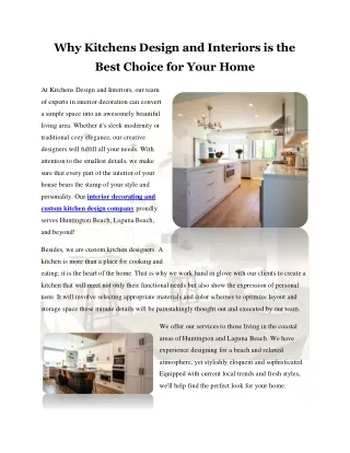 Why Kitchens Design and Interiors is the Best Choice for Your Home