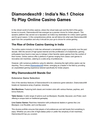 Diamondexch9 _ India’s No.1 Choice To Play Online Casino Games