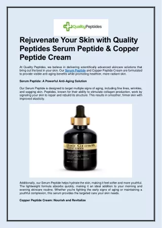 Rejuvenate Your Skin with Quality Peptides Serum Peptide & Copper Peptide Cream