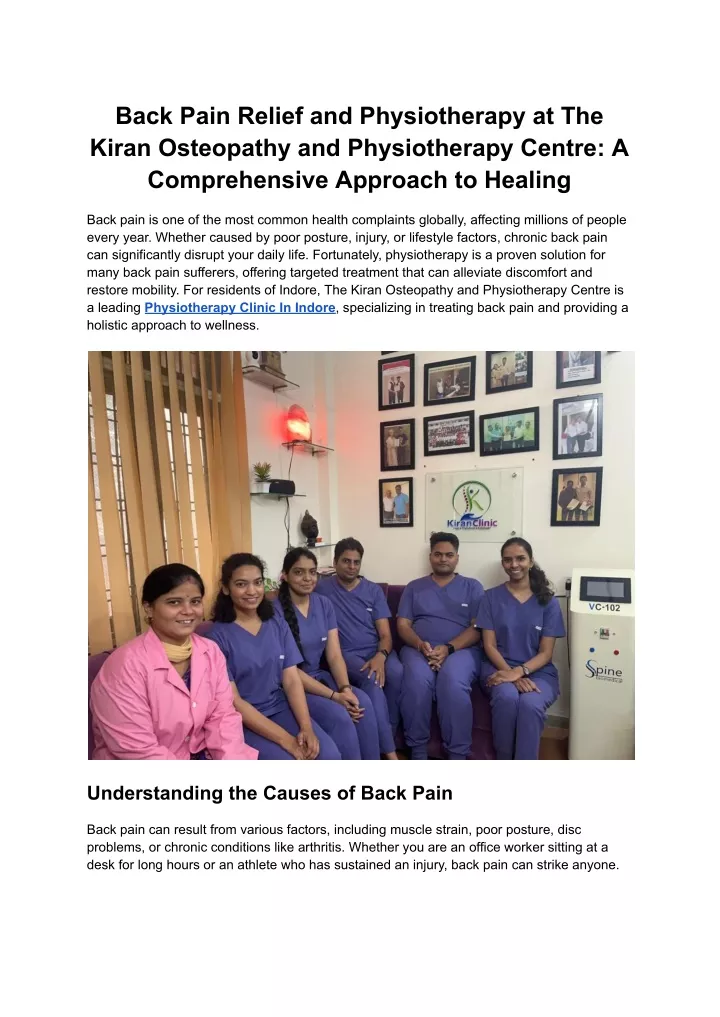 back pain relief and physiotherapy at the kiran