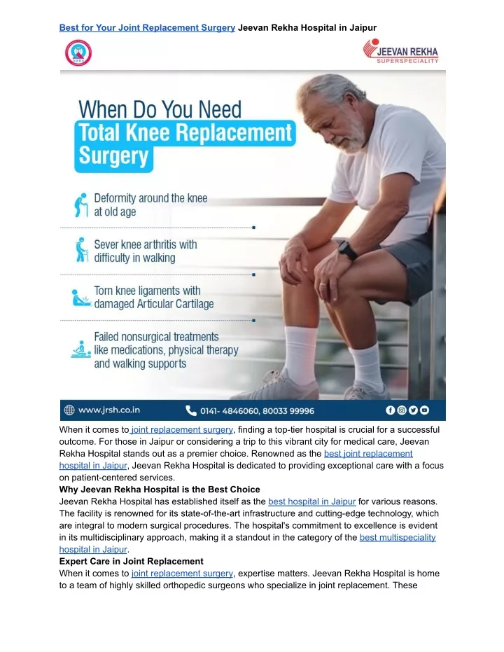 best for your joint replacement surgery jeevan