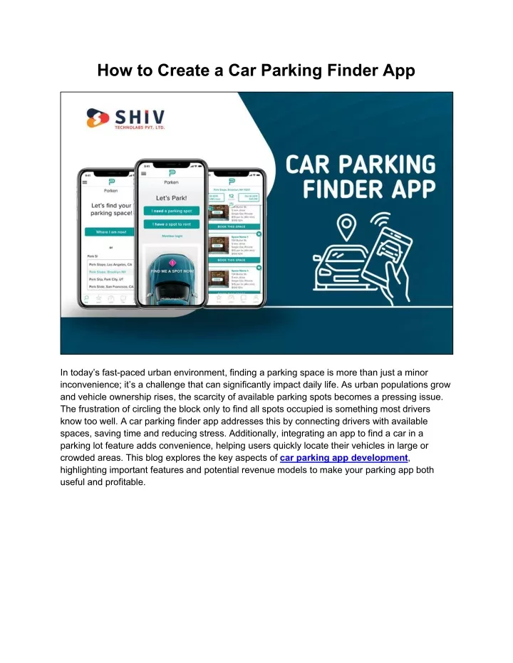 how to create a car parking finder app