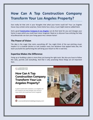 How Can A Top Construction Company Transform Your Los Angeles Property