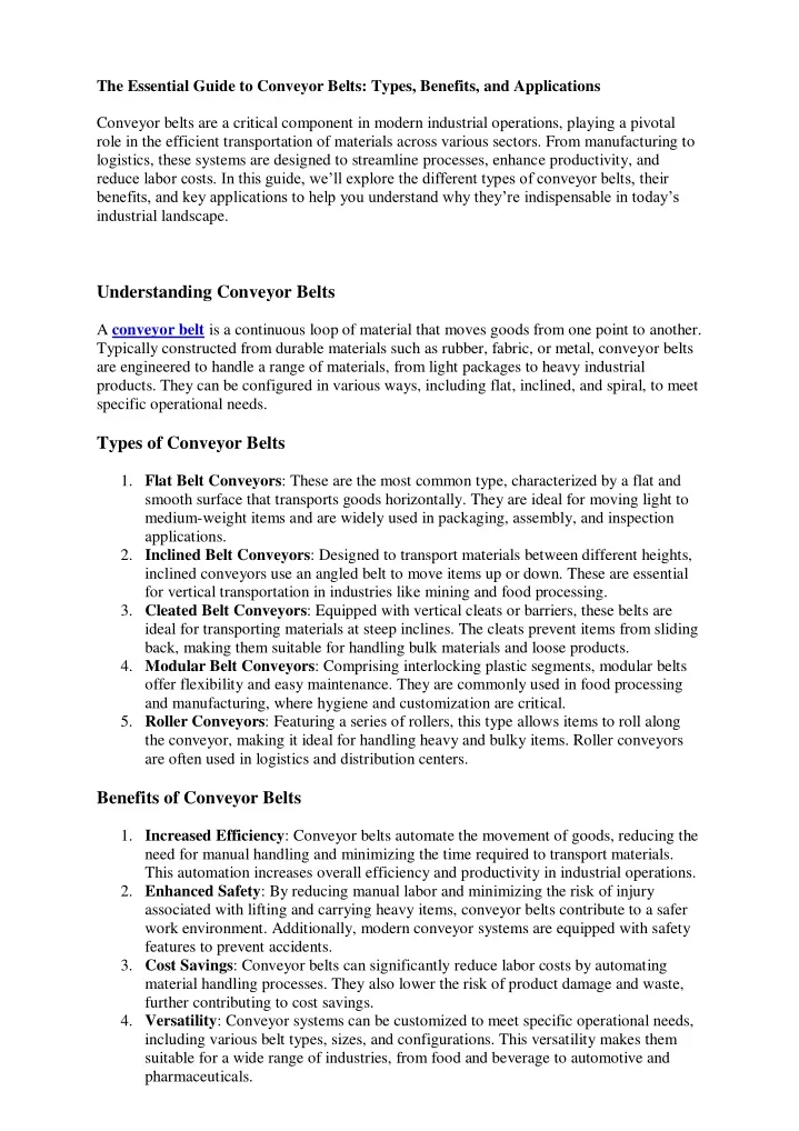 the essential guide to conveyor belts types