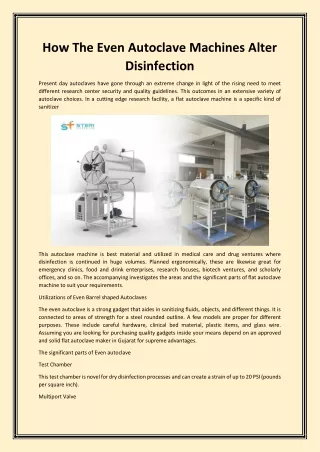 How The Even Autoclave Machines Alter Disinfection