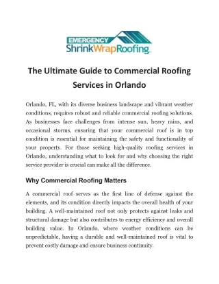 The Ultimate Guide to Commercial Roofing Services in Orlando