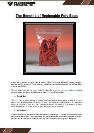 The Benefits of Reclosable Poly Bags