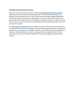 Top Mobile Game Development Company