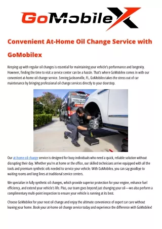 Convenient At-Home Oil Change Service with GoMobilex