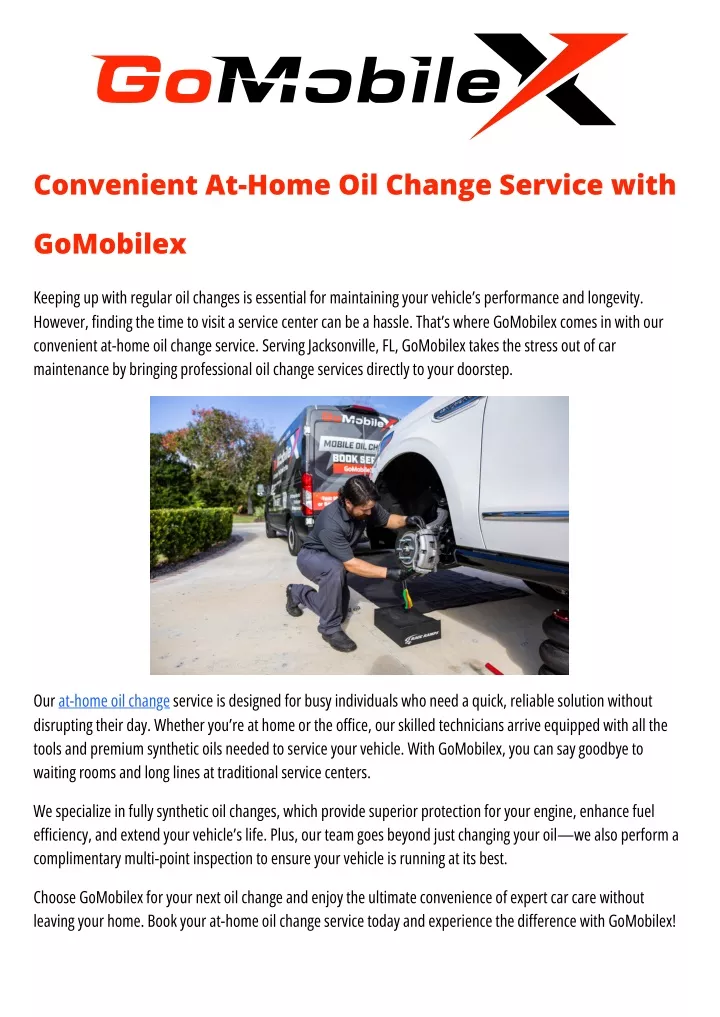 convenient at home oil change service with