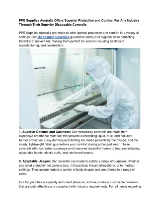 PPE Supplies Australia Offers Superior Protection and Comfort For Any Industry Through Their Superior Disposable Coveral
