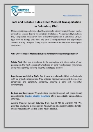 Safe and Reliable Rides: Elder Medical Transportation in Columbus, Ohio