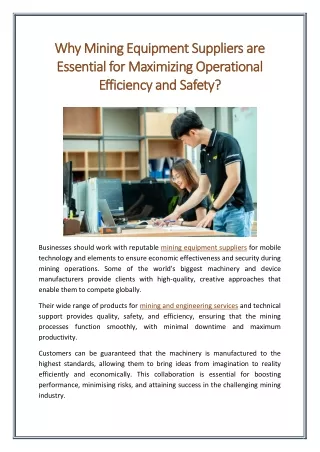 Why Mining Equipment Suppliers are Essential for Maximizing Operational Efficiency and Safety