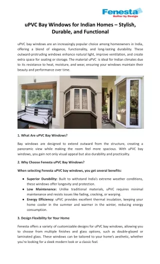 uPVC Bay Windows for Indian Homes – Stylish, Durable, and Functional