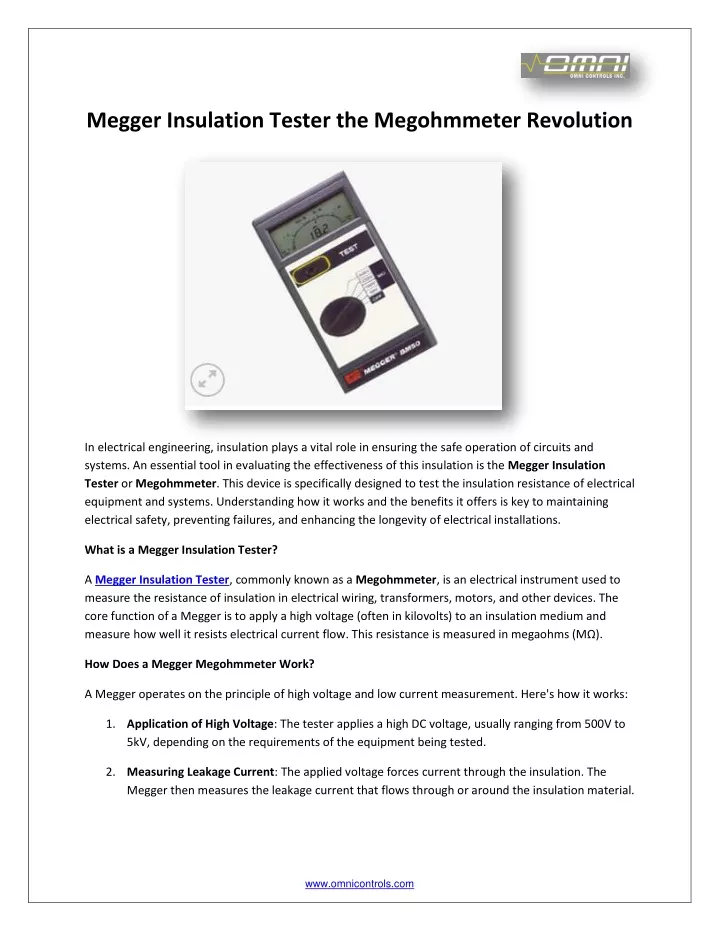 megger insulation tester the megohmmeter