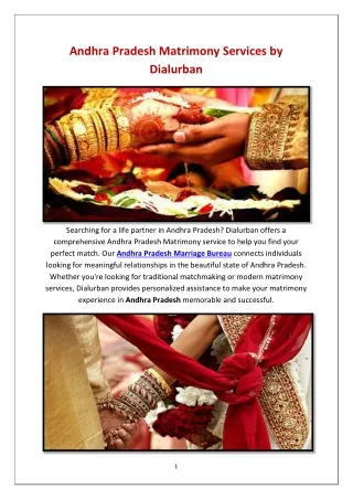 Andhra Pradesh Matrimony Services by Dialurban