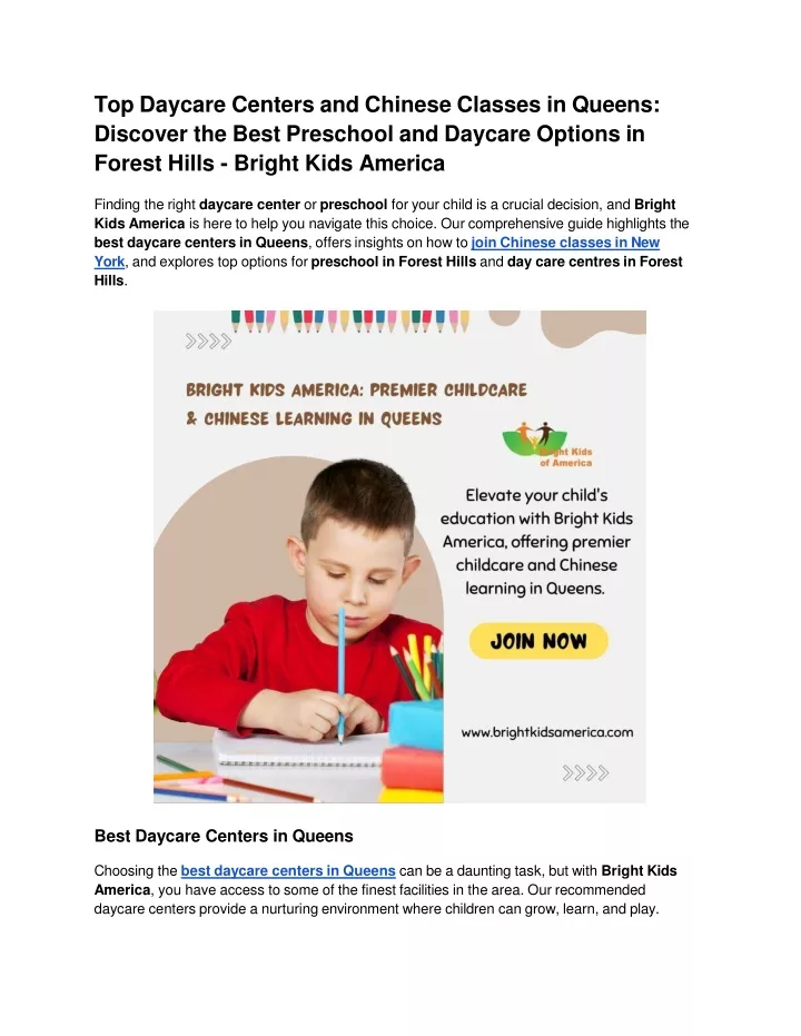 top daycare centers and chinese classes in queens