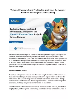 Technical Framework and Profitability Analysis of the Hamster Kombat Clone Script in Crypto Gaming