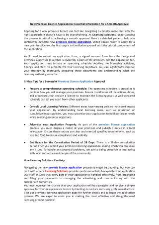 New Premises Licence Applications Essential Information for a Smooth Approval