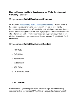 How to Choose the Right Cryptocurrency Wallet Development Company - Bitdeal PDF