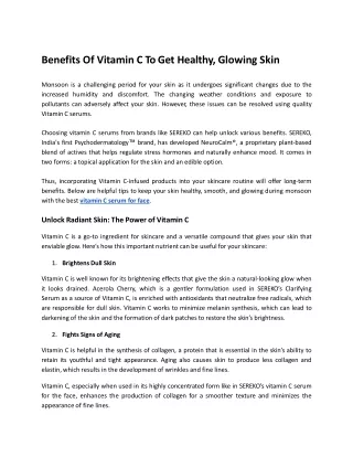 Benefits of Vitamin C To Get Healthy, Glowing Skin