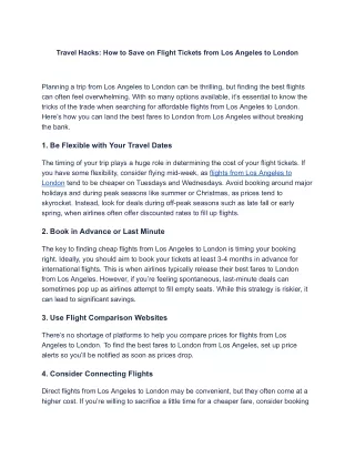 Cheap Flights from Los Angeles to London| Book Airline Tickets-Travarc