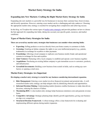 Market Entry Strategy for India