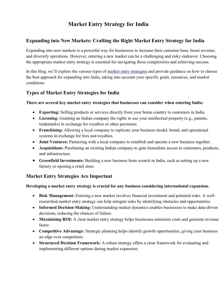 market entry strategy for india